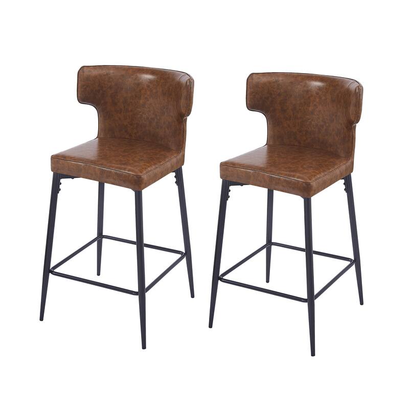 Counter Height Bar Stools Set of 2, Upholstered Armless Chairs with Curved Backrest, Kitchen Island Chair with Footrest