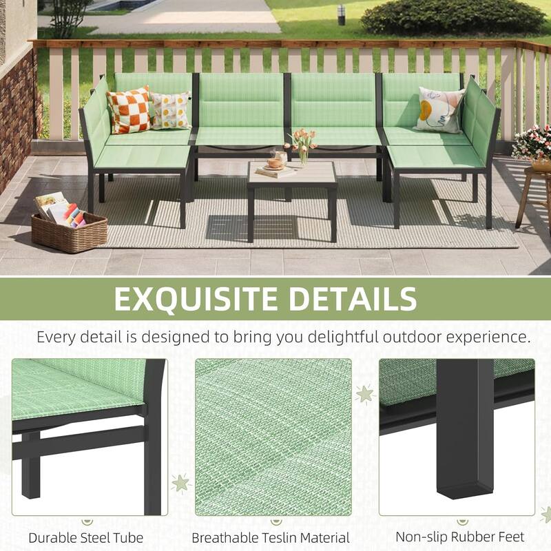 AECOJOY 7 Pieces Cotton-Filled Textilene Fabric Outdoor Conversation Sets with Coffee Table, Patio Sectional Furniture Set