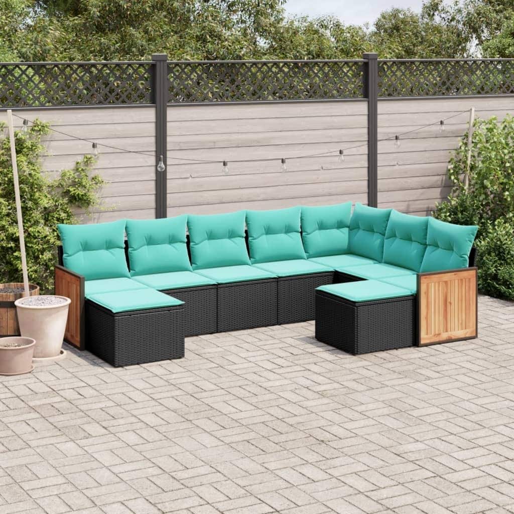 vidaXL 9 Piece Patio Sofa Set with Cushions Black Poly Rattan
