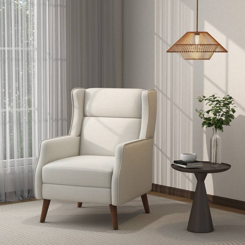 Cotton Linen Accent Chair with Wood Legs