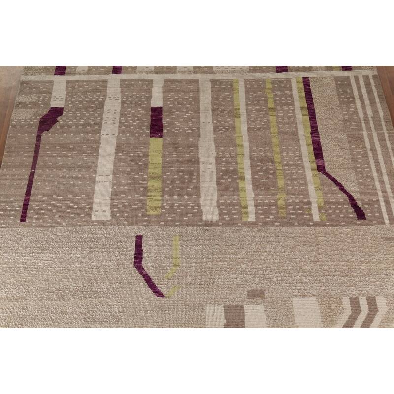 Earth Tone Moroccan Large Area Rug Handmade Beige Wool Carpet - 9'10"x 14'5"