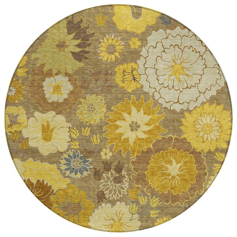 Machine Washable Indoor/ Outdoor Modern Floral Chantille Rug