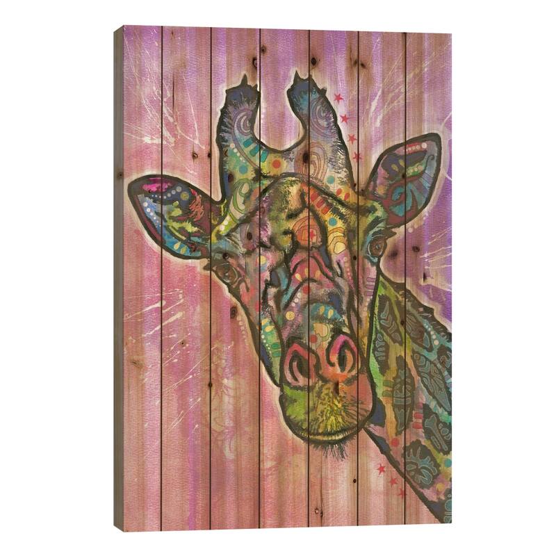Giraffe Print On Wood by Dean Russo - Multi-Color - 40x26x1.5