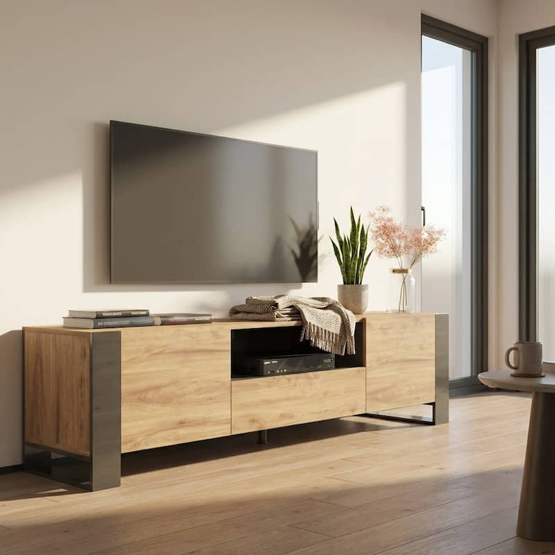 Meble Furniture Woody 71" Modern High Gloss TV Stand with Storage - Fits TVs up to 75" - European Made for up to 80" TVs