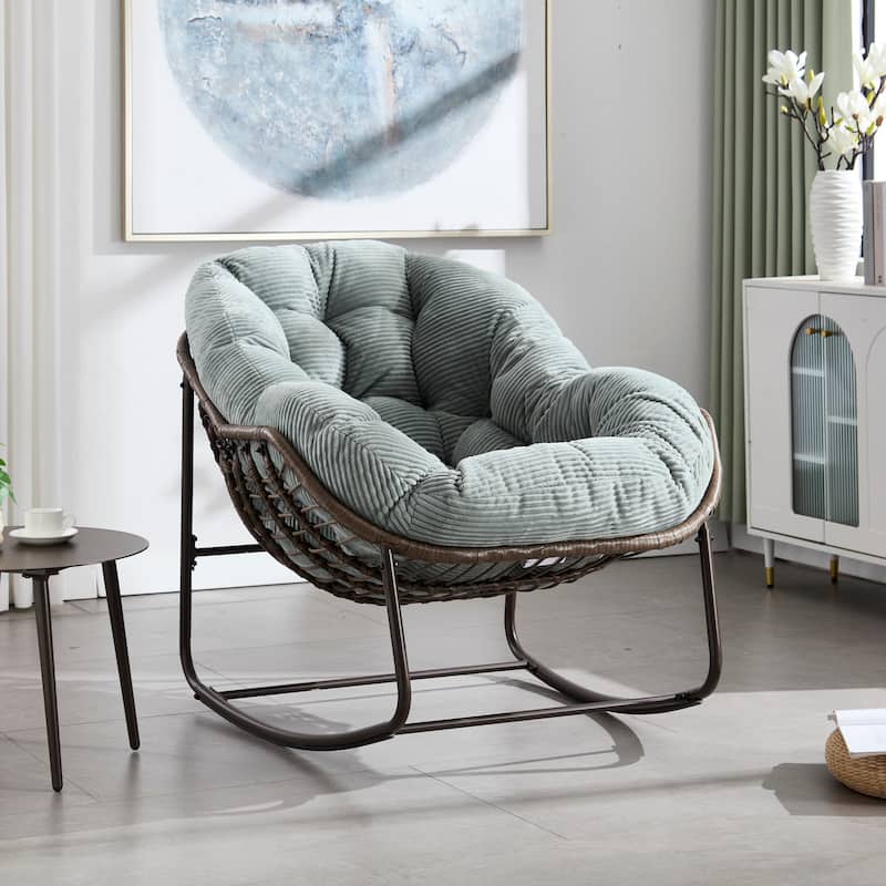 Outdoor Rattan Rocking Chair,Padded Cushion Rocker Recliner Chair Outdoor for Front Porch, Living Room, Patio, Garden