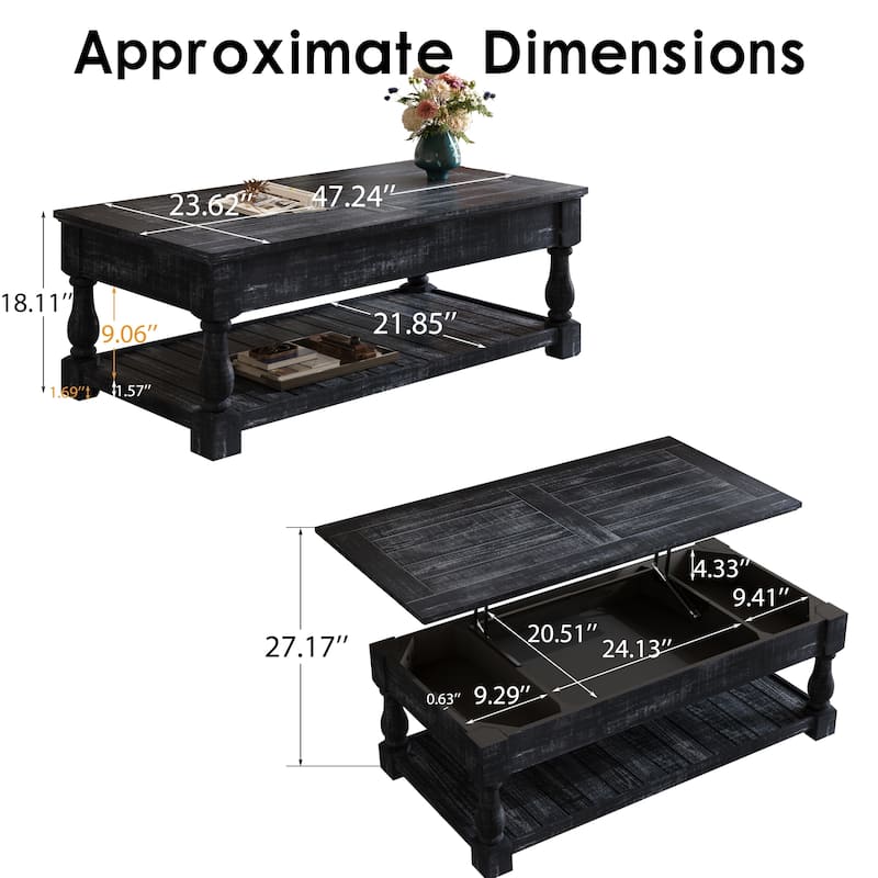 Retro Lift-Top Coffee Table with Hidden Compartment & Lower Shelf