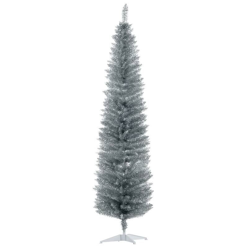 7FT Artificial Slim Pencil Christmas Tree with 499 Realistic Branch Tips & Plastic Stand