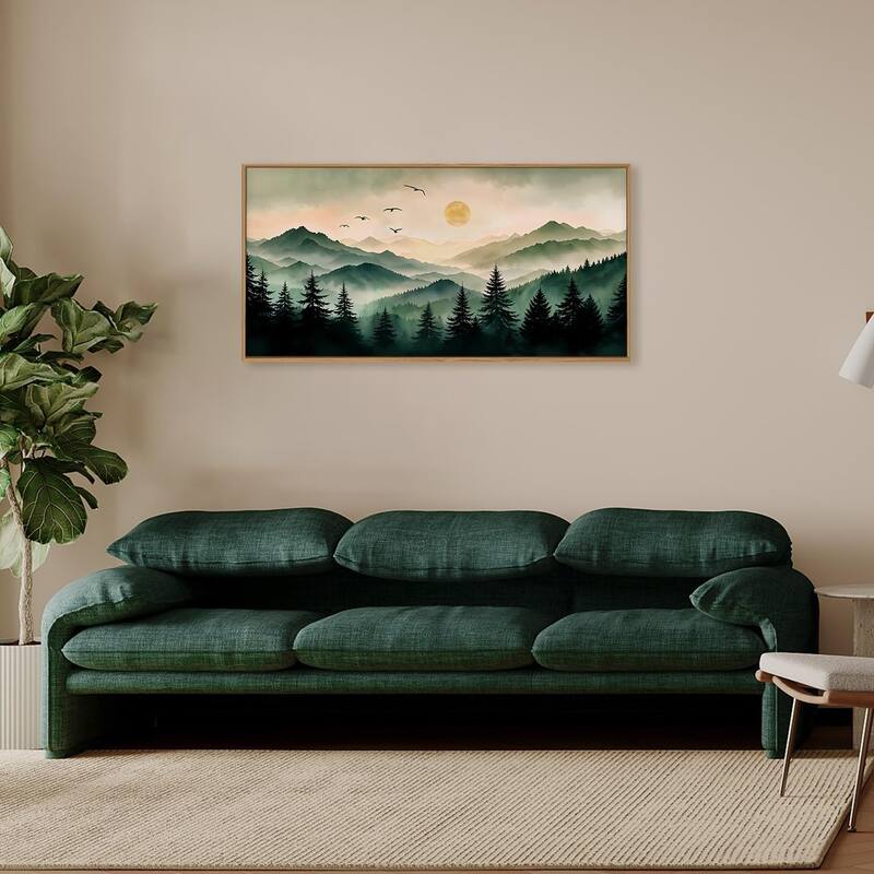 Boho Mountain Landscape Wall Decor, Pine Tree Wall Painting