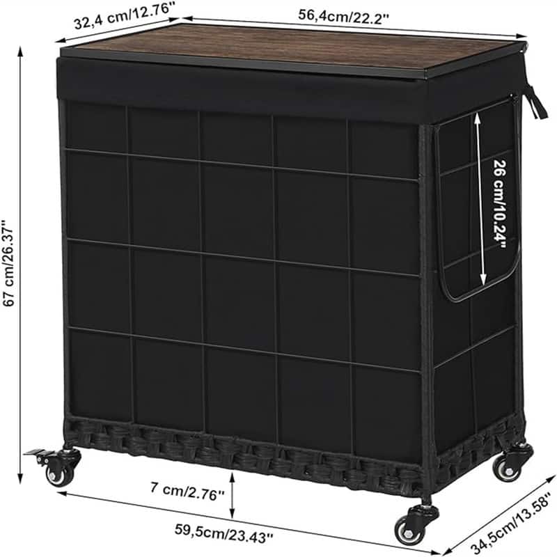 Durable Laundry Basket with Heavy Duty Rolling Lockable Wheels - 23.43"L x 13.58"W x 26.37"H
