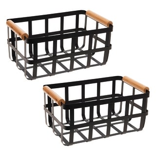 Simplify Rectangular Metal Basket with Bamboo Handles