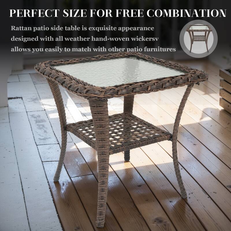 Patio Wicker Chairs Swivel with Ottoman and Table - Brown