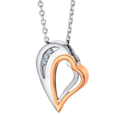 Two-Tone Sterling Silver Hearts Pendant, Adjustable Chain
