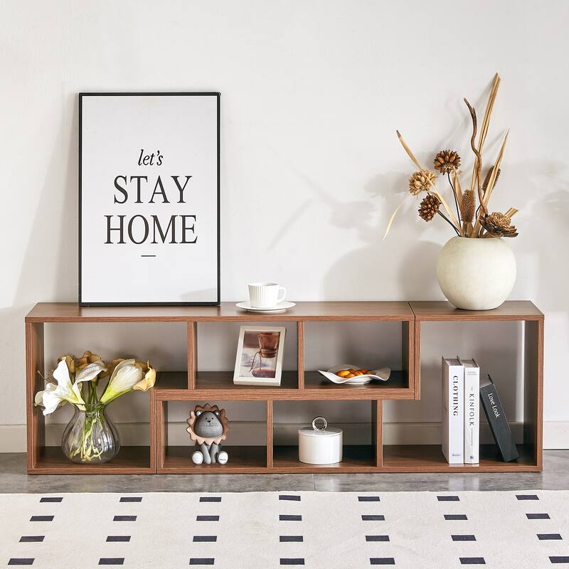 2-Piece Cube TV Stand, 2-Tier L-Shaped TV Stand with Open Storage Bookcase Shelf, Free Combination Media, for Living Room