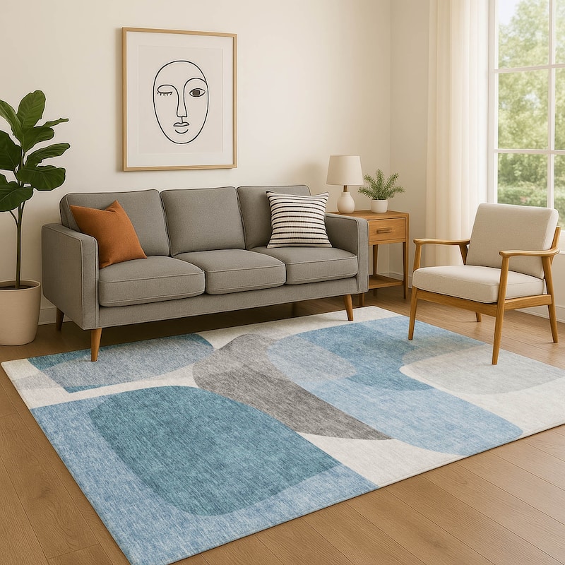 Premium Washable Super Soft Contemproary Retro Mayfield Rug - Denim - 8' x 10'