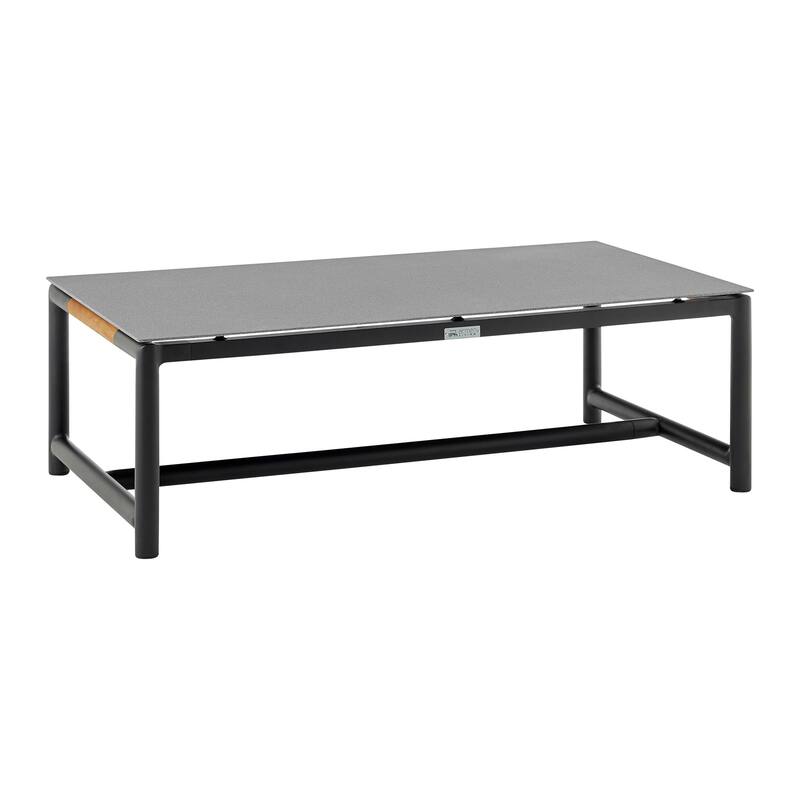 Crown Aluminum and Teak Wood 43" Outdoor Coffee Table in Black