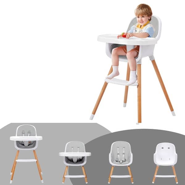 slide 2 of 6, Wooden Baby High Chair Tray Adjustable Newborn Feeding Chair White