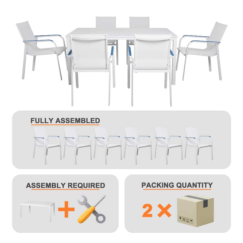 NUU Garden 7 Piece Aluminum Outdoor Stackable Chairs Set