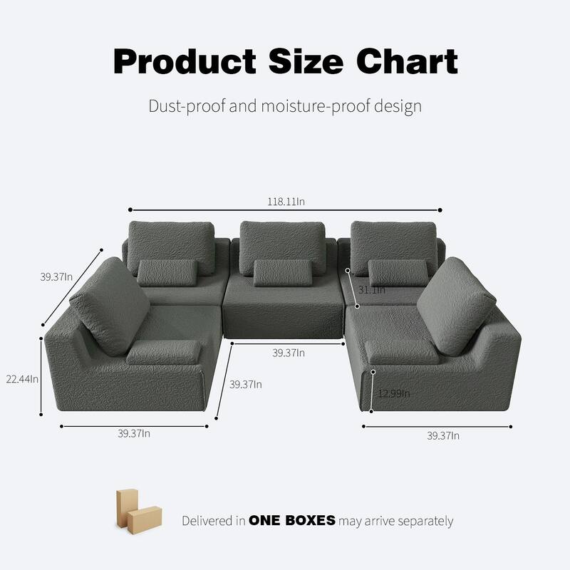 Oversized Modular Sectional Sofa, Luxury Boucle Floor Couch, Convertible Compressed Couch for Living Room, Apartment