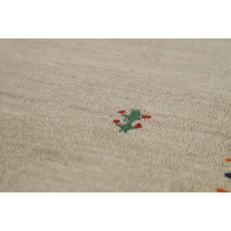 Hand Knotted Oriental 100% Wool Carpet Tribal Animal Pictorial Beige & Ivories Gabbeh Area Rug - 4' 10'' X 2' 9''