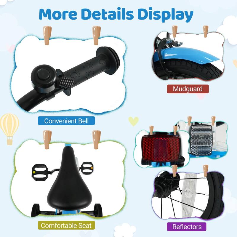 Costway 12”/14”/16”/18” Kids Bike with Training Wheels, Basket, Hand & - See Details