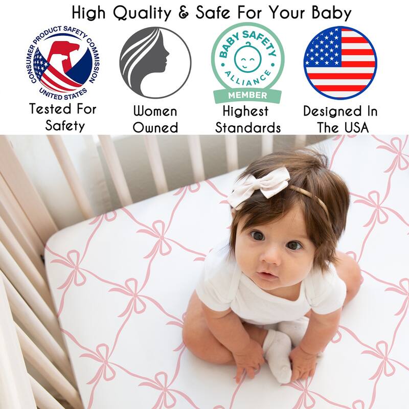 Sweet Jojo Designs Pink Bows Girl 3 Pack Fitted Crib Sheets - Solid Blush & Elegant Bow for Ballerina Ballet Princess Collection