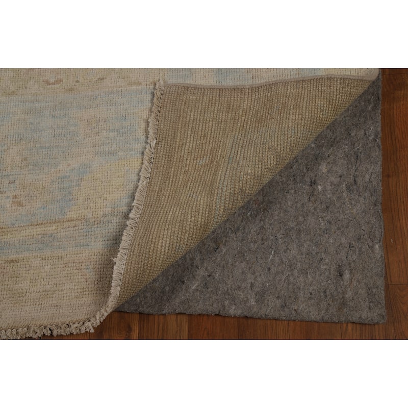 Vegetable Dye Oushak Turkish Large Rug Hand-Knotted Beige Wool Carpet - 10'0"x 14'7"