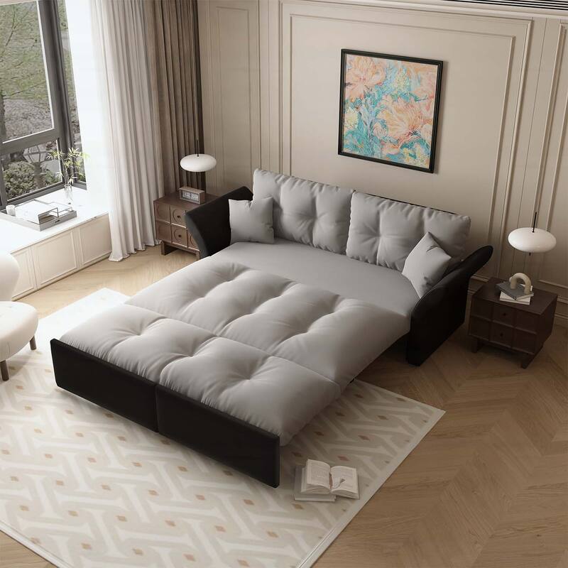 3-in-1 Convertible Tufted Loveseat with 2 Soft Pillows,Multi-Functional Sleeper