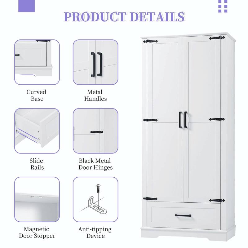 Tall Bathroom Storage Cabinet with Two Doors, One Drawer