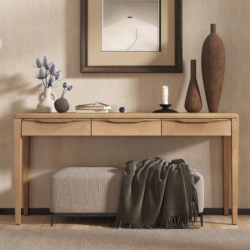 Elegant Console Table with Oak Veneer,Light Luxury Entryway Table with 3 Drawers