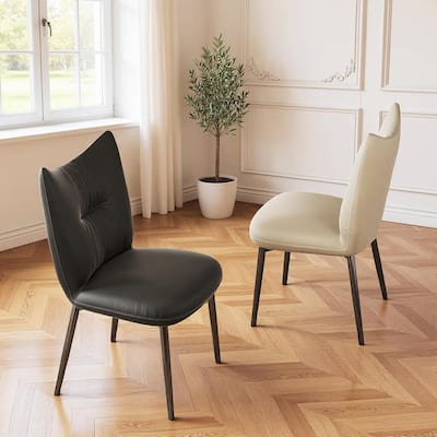 Set of 2 Modern Upholstered Dining Chairs Faux Leather Accent Chairs with Padded Backrest and Sturdy Metal Legs