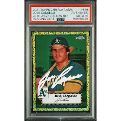 Jose Canseco 2021 Topps Chrome Green Yellow Refractor Card 579 Auto PSA 10 90/99 - 8' x 11'