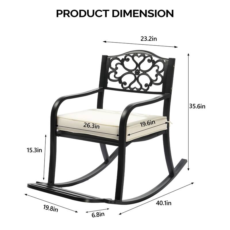 Outdoor Rocking Chair Bench with Weatherproof Cushion - 23.2" x 40.1" x 35.6"