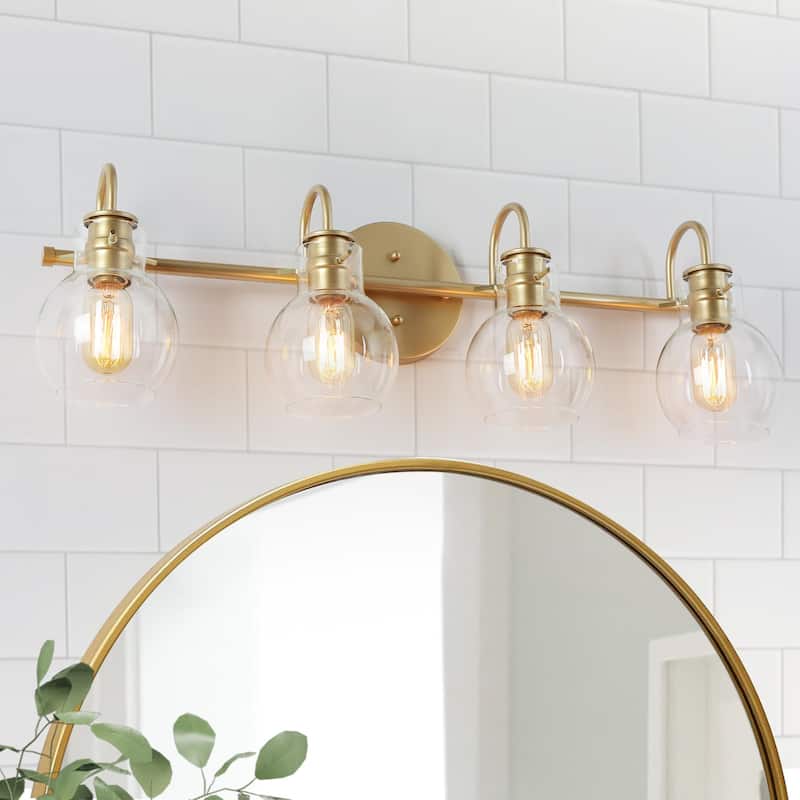 Bela Modern Gold 4-Light Bathroom Vanity Lights Glass Dimmable Wall Sconces