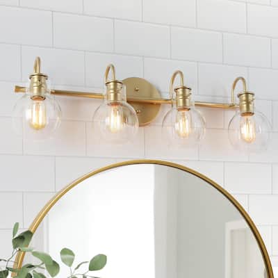 Bela Modern Gold 4-Light Bathroom Vanity Lights Glass Dimmable Wall Sconces