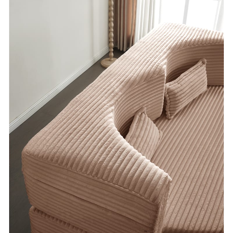 Full Size Floor Sleeper Sofa - 15" Folding Mattress, No Assembly Corduroy Sofa Bed with 2 Pillows