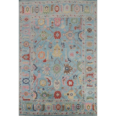All-Over Light Blue Oushak Oriental Area Rug Hand-Knotted Wool Carpet - 8'0"x 10'0"