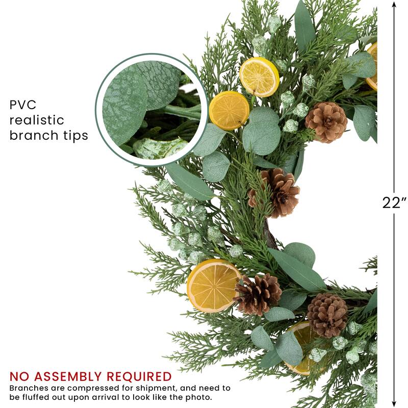 Real Touch™️ Cypress Eucalyptus Artificial Christmas Wreath 22" Unlit