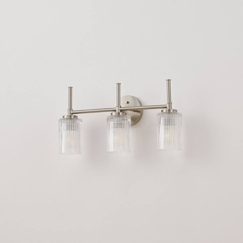 KAWOTI 22"Wide 3-Light Bathroom Vanity Light with Ribbed Glass Shade