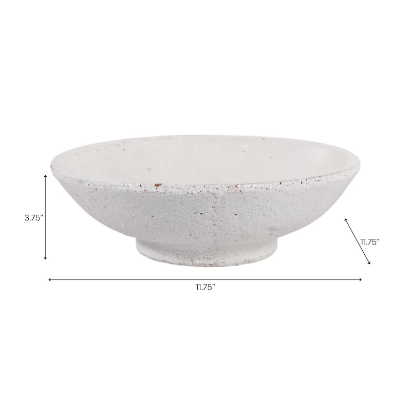 Decorative Bowl - White Terracotta Crackle Finish, 12 in. - 11.75"