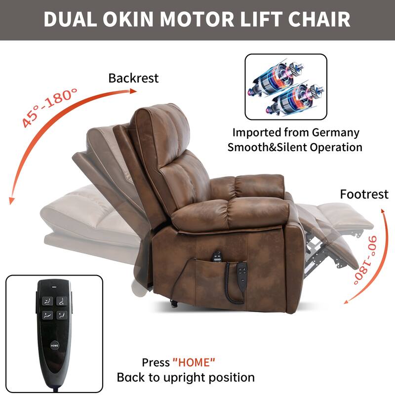 Leatheraire Heat Massage Dual Motor Infinite Position Up to 350 LBS Large Electric Power Lift Recliners with Hidden Cup Holders