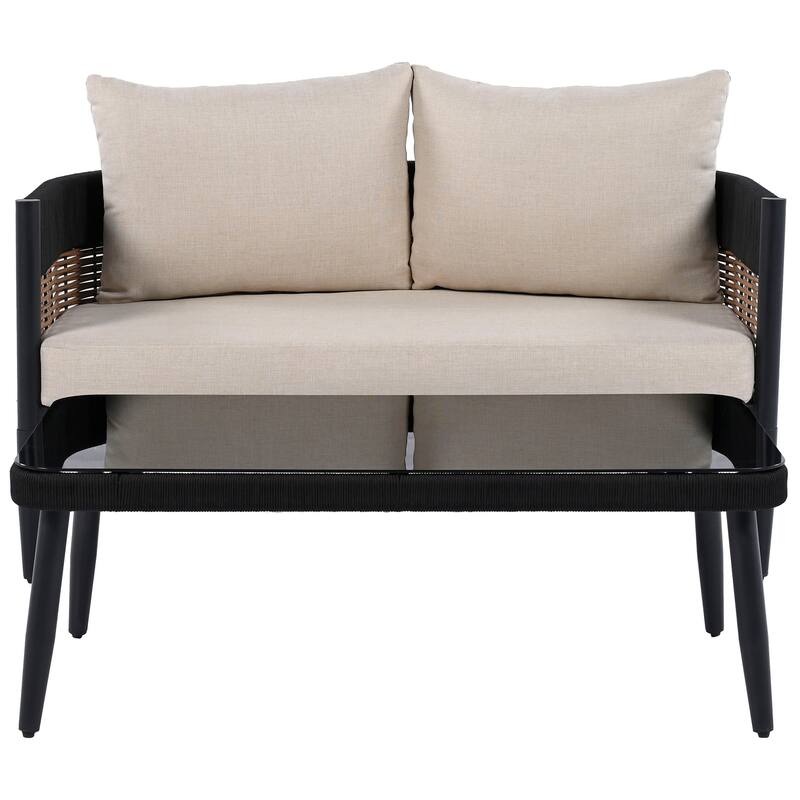 SAFAVIEH Outdoor Patio Furniture Harrison Bench + Table - 52"W x 28"D x 26"H - Black/Taupe