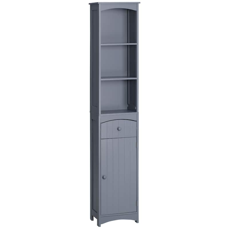 HOMCOM Bathroom Storage Cabinet, Free Standing Bath Storage Unit, Tall Linen Tower with 3-Tier Shelves and Drawer, Brown
