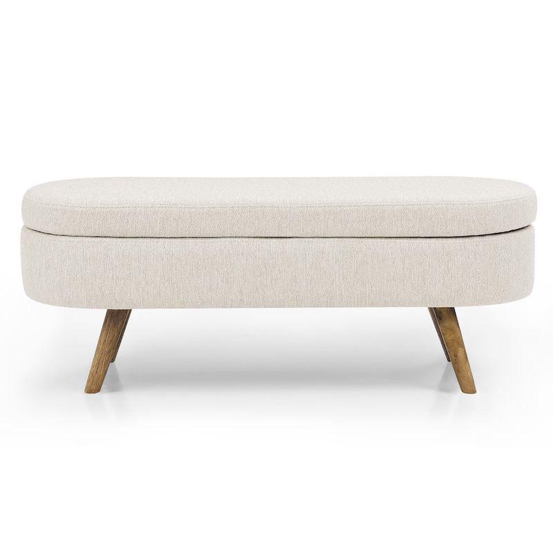 HomeRoots 44" Beige and Brown Linen Upholstered Storage Bench with Flip Top - 43.5' X '16' X '16
