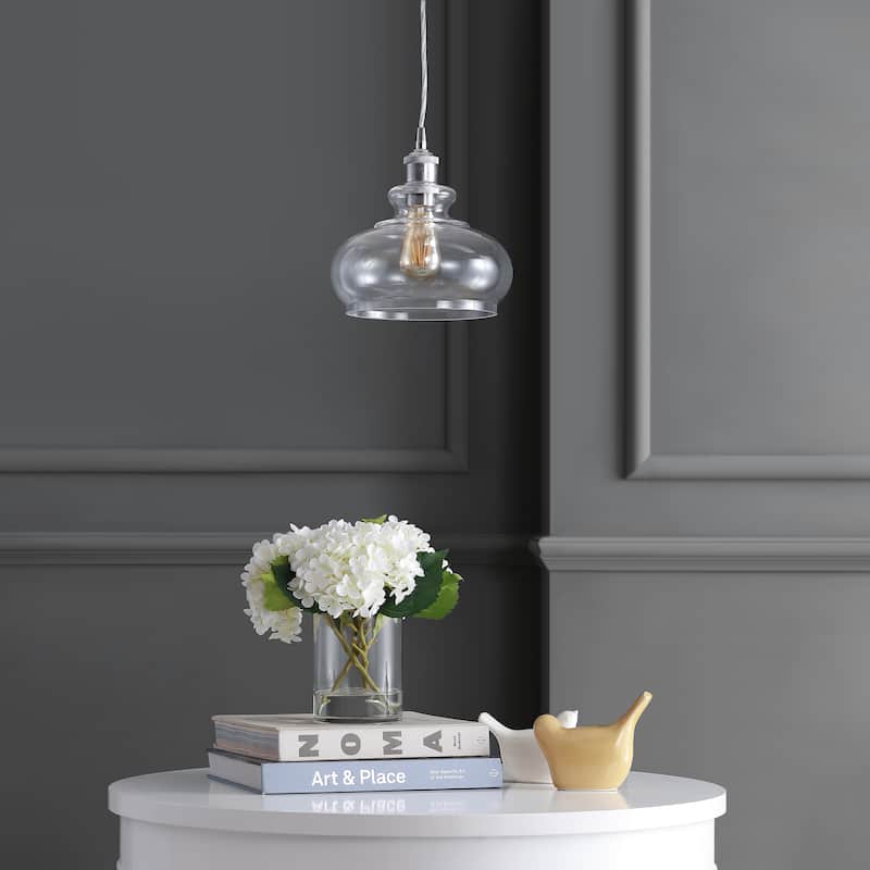 Kurtz 9.5" Pharmacy Metal/Glass LED Pendant, Chrome by JONATHAN Y