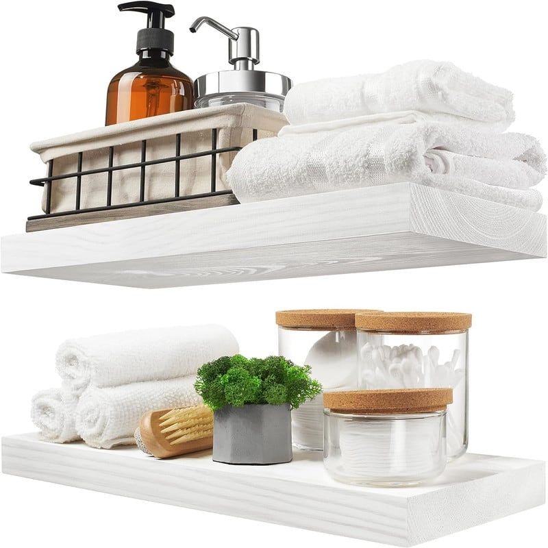 Natural Wood Floating Shelves Set of 2 - 6.7"D x 16"W x 1.2"H - White