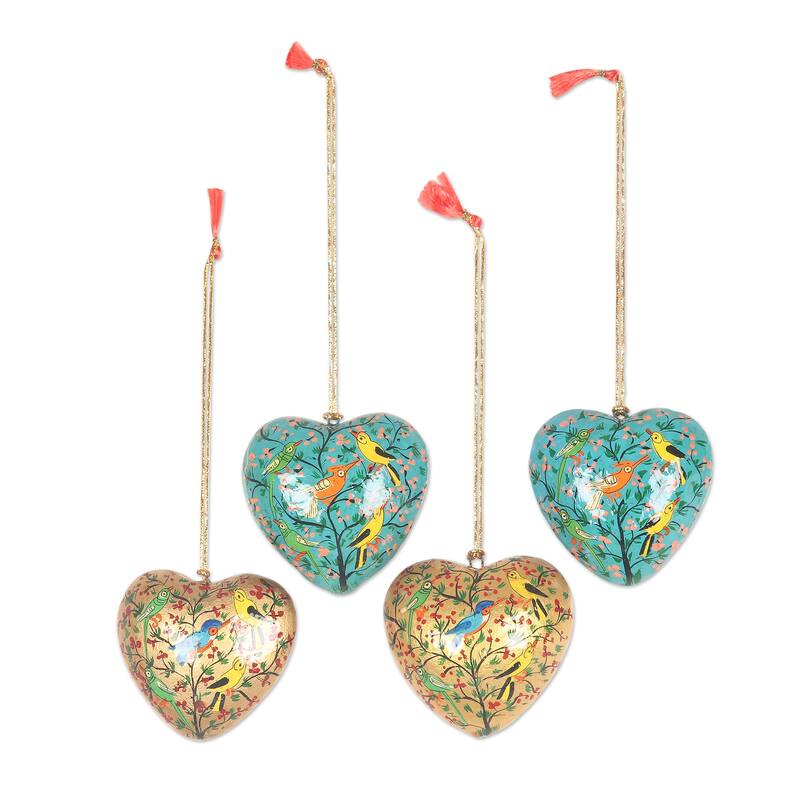 Novica Handmade Birds Of Kashmir Papier Mache Ornaments (Set Of 4)