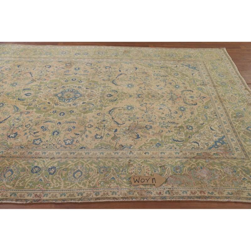 Hand Knotted Oriental 100% Wool Carpet Traditional Floral Peach Kashan Area Rug - 9' 8'' X 6' 6''