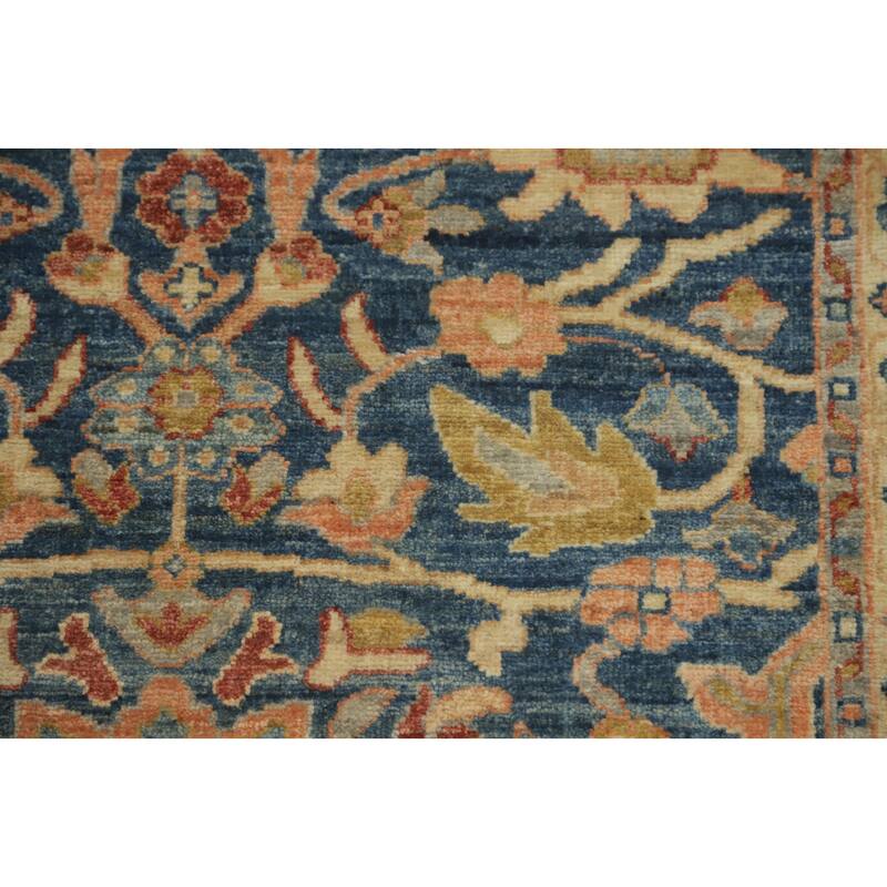 Hand Knotted Oriental 100% Wool Carpet Traditional All-Over Navy Blue & Blues Ziegler Runner Rug - 9' 10'' X 3' 2''