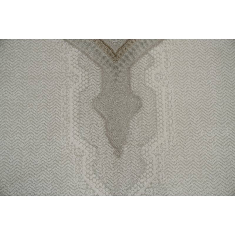 Machine Made Oriental Polyester Carpet Traditional Medallion Beige & Ivories Tabriz Area Rug - 7' 5'' X 5' 2''