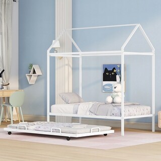 Metal Twin Size Kids House Bed with Trundle